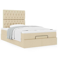 vidaXL Ottoman sängram med madrass gräddvit 120x190 cm tyg