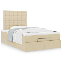 vidaXL Ottoman sängram med madrass gräddvit 120x190 cm tyg