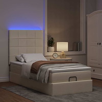 vidaXL Ottoman sängram med madrass gräddvit 80x200 cm tyg