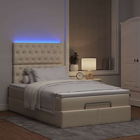 vidaXL Ottoman sängram med madrass gräddvit 120x190 cm tyg