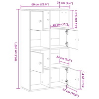vidaXL Bokhylla betonggrå 60x24x101,5 cm konstruerat trä