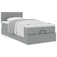 vidaXL Ottoman sängram med madrass ljusgrå 90x190 cm tyg