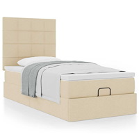 vidaXL Ottoman sängram med madrass gräddvit 90x190 cm tyg