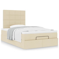 vidaXL Ottoman sängram med madrass gräddvit 120x190 cm tyg