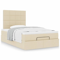 vidaXL Ottoman sängram med madrass gräddvit 120x200 cm tyg