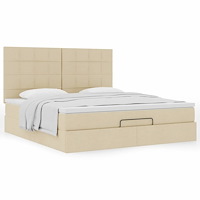 vidaXL Ottoman sängram med madrass gräddvit 160x200 cm tyg