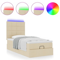 vidaXL Ottoman sängram med madrass gräddvit 90x190 cm tyg