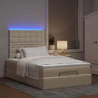 vidaXL Ottoman sängram med madrass gräddvit 120x190 cm tyg
