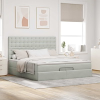 vidaXL Ottoman sängram med madrasser ljusgrå 200x200 cm sammet