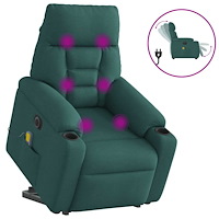 vidaXL Elektrisk massagefåtölj med uppresningshjälp mörkgrön tyg