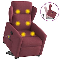 vidaXL Massagefåtölj med uppresningshjälp vinröd tyg