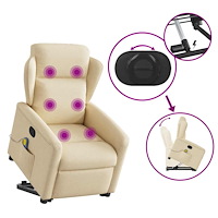 vidaXL Massagefåtölj med uppresningshjälp gräddvit tyg
