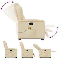 vidaXL Massagefåtölj med uppresningshjälp gräddvit tyg