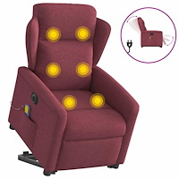 vidaXL Elektrisk massagefåtölj med uppresningshjälp vinröd tyg