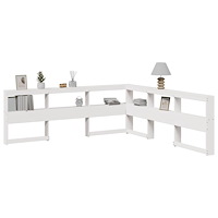 vidaXL Bokhylla sänggavel L-formad vit 200 cm massiv furu