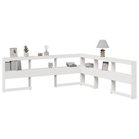 vidaXL Bokhylla sänggavel L-formad vit 180 cm massiv furu
