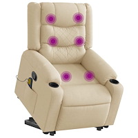 vidaXL Massagefåtölj med uppresningshjälp gräddvit tyg