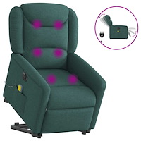 vidaXL Elektrisk massagefåtölj med uppresningshjälp mörkgrön tyg