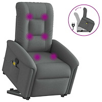 vidaXL Massagefåtölj med uppresningshjälp mörkgrå tyg