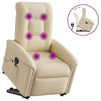 vidaXL Massagefåtölj med uppresningshjälp gräddvit tyg