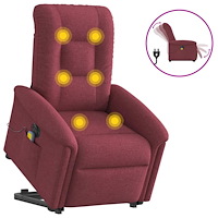 vidaXL Elektrisk massagefåtölj med uppresningshjälp vinröd tyg
