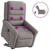 vidaXL Elektrisk massagefåtölj med uppresningshjälp taupe tyg