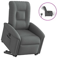 vidaXL Elektrisk reclinerfåtölj med uppresningshjälp mörkgrå tyg