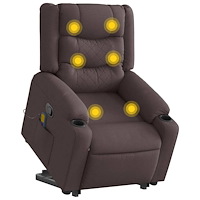 vidaXL Massagefåtölj med uppresningshjälp mörkbrun tyg