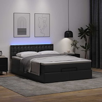 vidaXL Ottomansk säng med madrasser&LEDs svart 140x190cm konstläder
