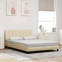 vidaXL Sängram utan madrass gräddvit 140x190 cm tyg