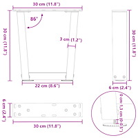 vidaXL Soffbordsben V-formade 2 st vita 30x(30-31,3) cm stål