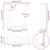 vidaXL Soffbordsben V-formade 2 st vita 40x(30-31,3) cm stål