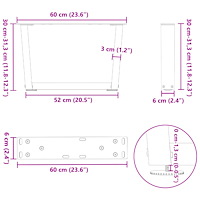 vidaXL Soffbordsben V-formade 2 st naturstål 60x(30-31,3) cm stål