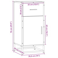 vidaXL Skänk rökfärgad ek 35,5x35x76 cm konstruerat trä och metall