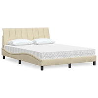 vidaXL Säng med madrass gräddvit 140x190 cm tyg