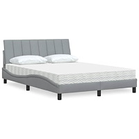vidaXL Säng med madrass ljusgrå 140x200 cm tyg