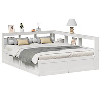 vidaXL Säng med bokhylla utan madrass vit 150x200cm massiv furu