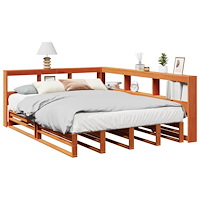 vidaXL Säng med bokhylla utan madrass vaxbrun 135x190cm massiv furu