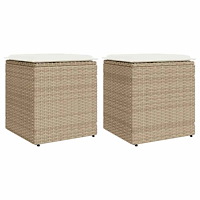 vidaXL Trädgårdspallar med dynor 2 st, beige 40x40x43 cm konstrotting