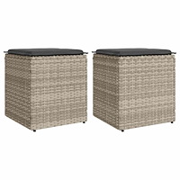 vidaXL Trädgårdspallar med dynor 2 st ljusgrå 40x40x43 cm konstrotting