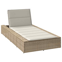 vidaXL Solsäng med flytande dyna beige konstrotting