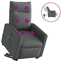 vidaXL Elektrisk massagefåtölj med uppresningshjälp mörkgrå tyg