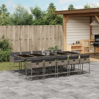 vidaXL Matgrupp för trädgården med dynor 11 delar grå konstrotting