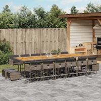 vidaXL Matgrupp för trädgården med dynor 17 delar grå konstrotting