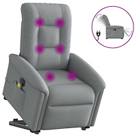vidaXL Elektrisk massagefåtölj med uppresningshjälp ljusgrå tyg