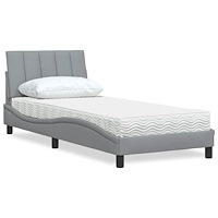 vidaXL Säng med madrass ljusgrå 90x190 cm tyg