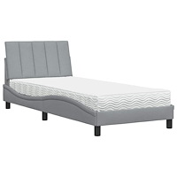 vidaXL Säng med madrass ljusgrå 90x190 cm tyg