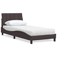 vidaXL Säng med madrass mörkbrun 90x200 cm tyg