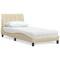 vidaXL Säng med madrass gräddvit 90x200 cm tyg
