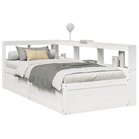 vidaXL Säng med bokhylla utan madrass vit 100x200cm massiv furu